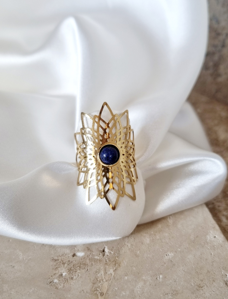 Bague Motif Fleurs Lapis Lazuli – Image 3