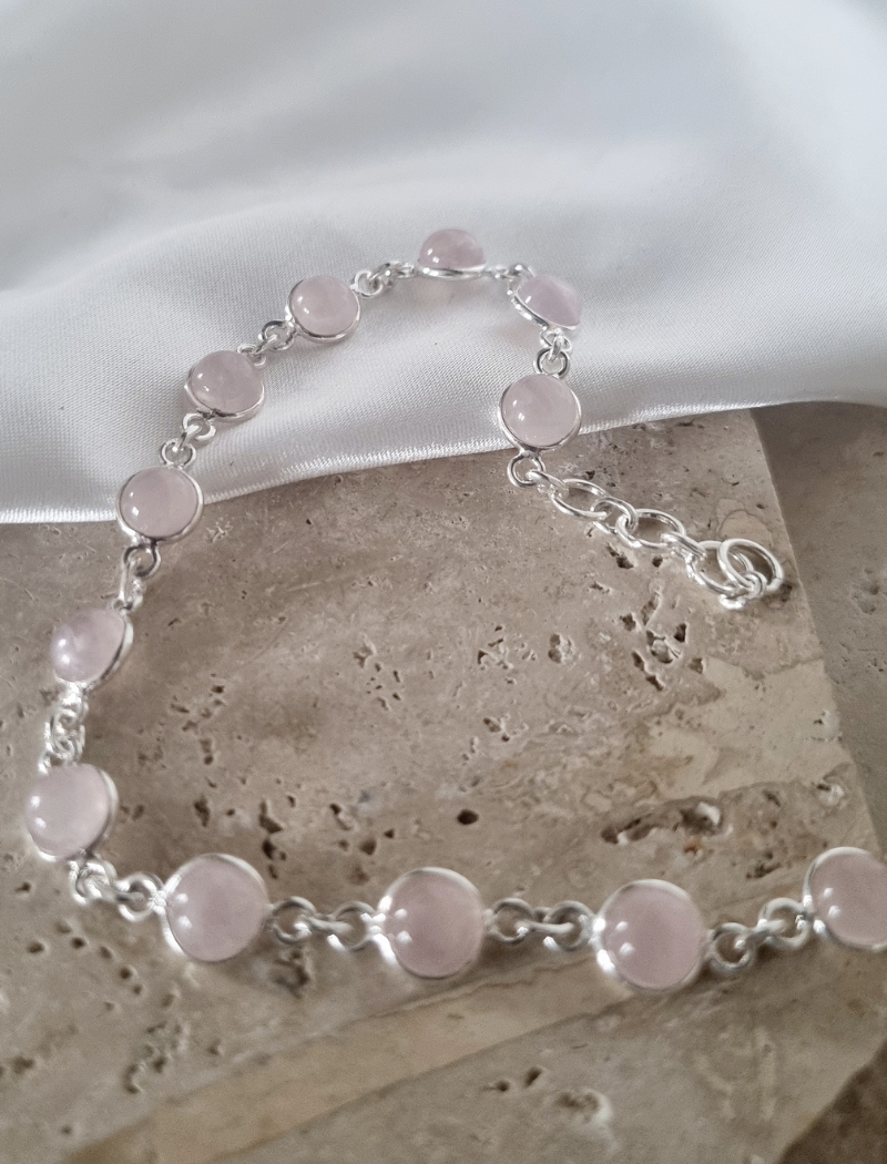 Bracelet en argent et pierres de Quartz Rose – Image 3