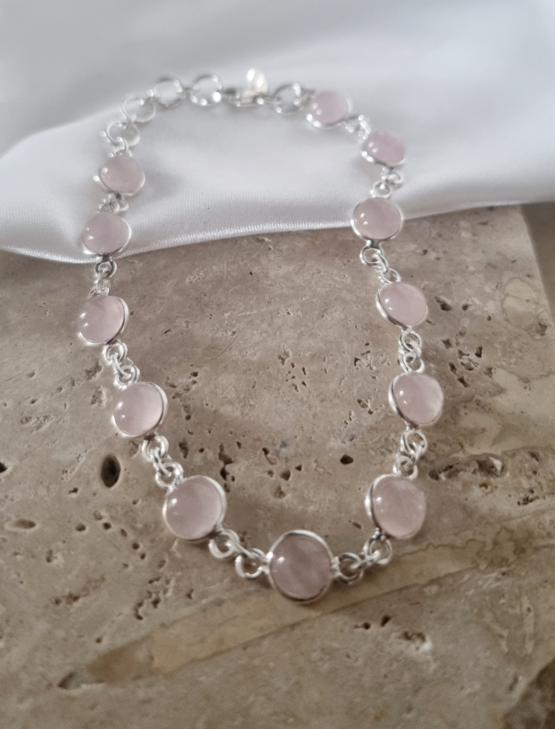 Bracelet en argent et pierres de Quartz Rose – Image 2