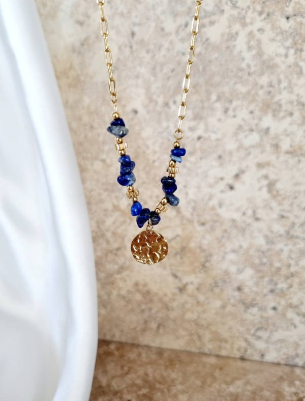 Broche Vintage Argent Et Perles Lapis-lazuli - Forme Cœur Avec Pampille, Bijou Ancien - Occasion En Parfait état