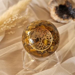 Sphère Orgonite Œil Tigre Arbre Vie