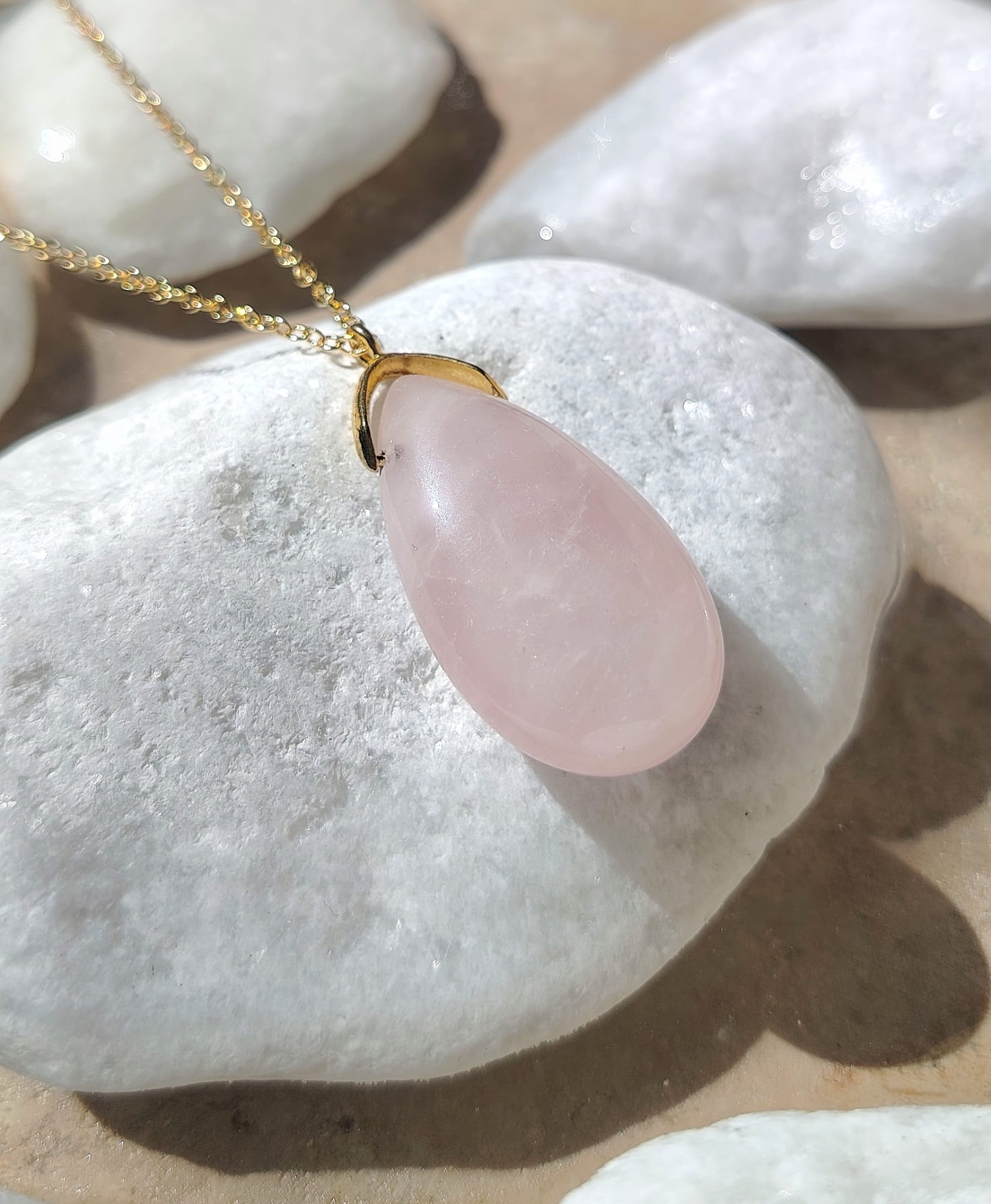 Collier Goutte en Quartz Rose